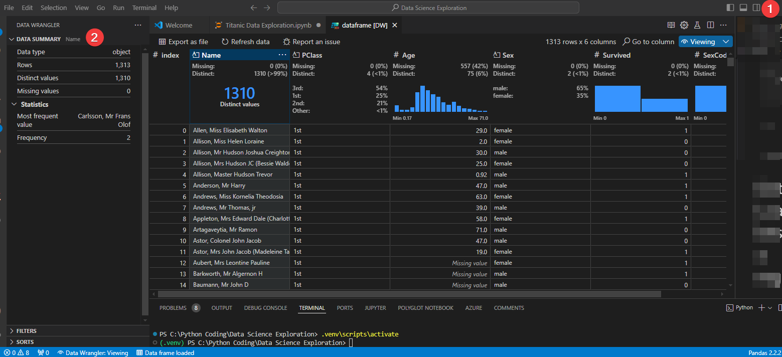 Data Science via VS Code. Part 3: DataFrame with some basic exploratory ...